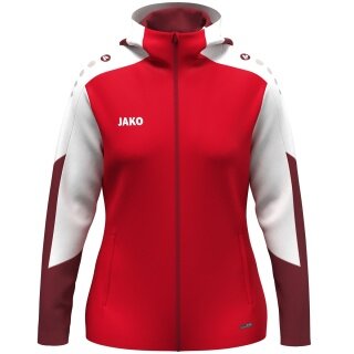 JAKO Hooded Jacket Dynamic (Polyester Fleece, Side Pockets with Zipper) red/white/dark red Ladies