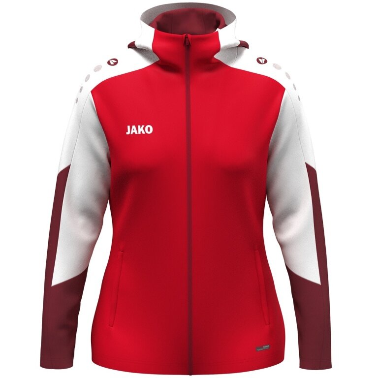 JAKO Hooded Jacket Dynamic (Polyester Fleece, Side Pockets with Zipper) red/white/dark red Ladies