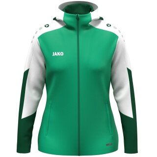 JAKO Hooded Jacket Dynamic (Polyester Fleece, Side Pockets with Zipper) green/white/dark green Ladies