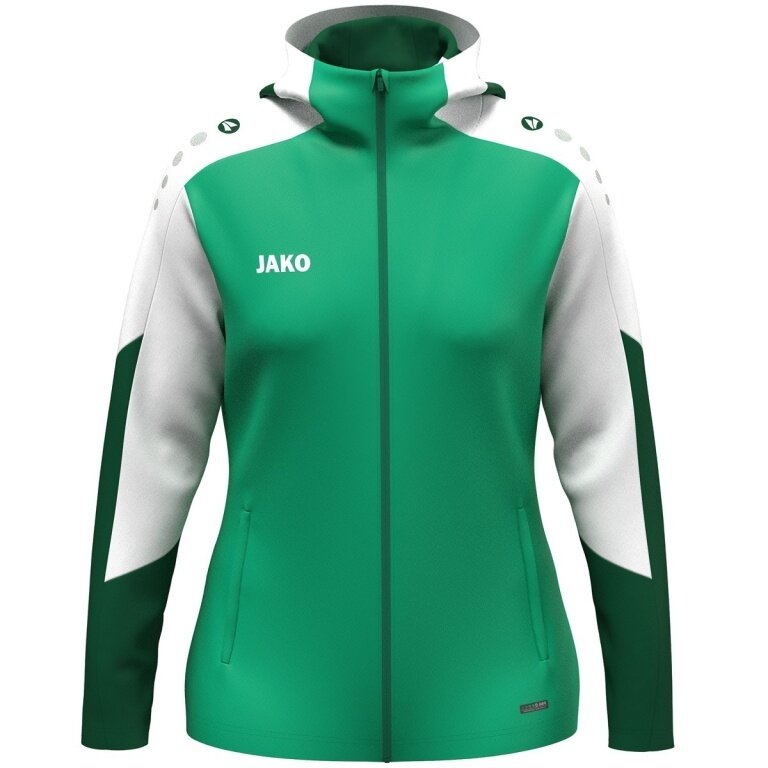 JAKO Hooded Jacket Dynamic (Polyester Fleece, Side Pockets with Zipper) green/white/dark green Ladies