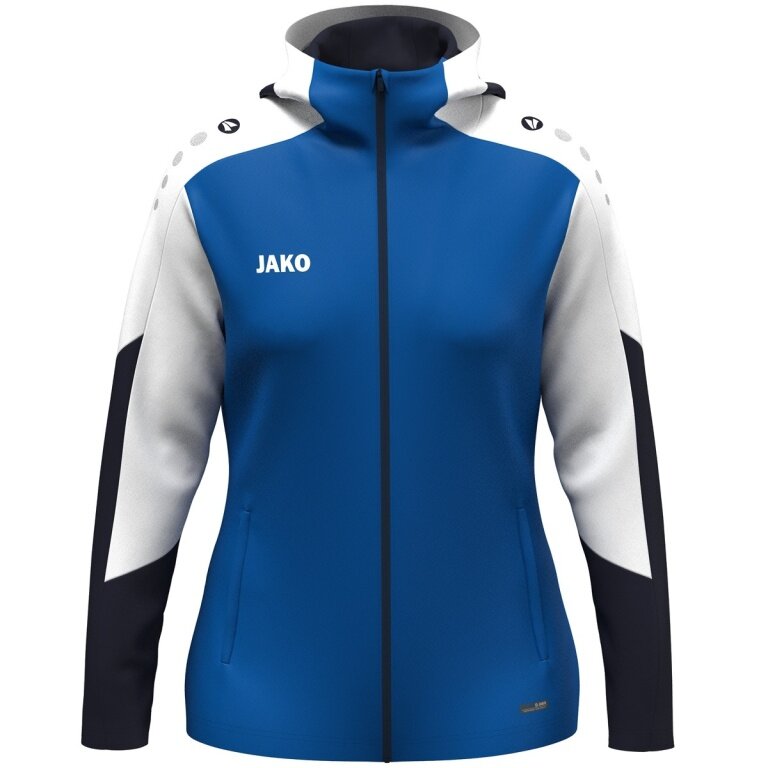 JAKO Hooded Jacket Dynamic (Polyester Fleece, Side Pockets with Zipper) royal blue/white/navy blue Ladies