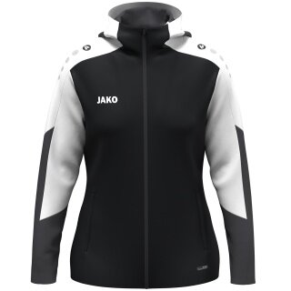 JAKO Hooded Jacket Dynamic (Polyester Fleece, Side Pockets with Zip) black/white/charcoal grey Ladies