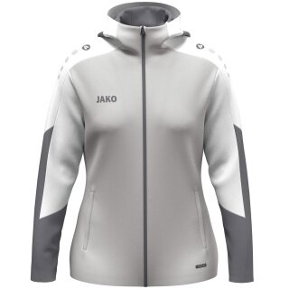 JAKO Hooded Jacket Dynamic (Polyester Fleece, Side Pockets with Zipper) Light Grey/White/Grey Ladies