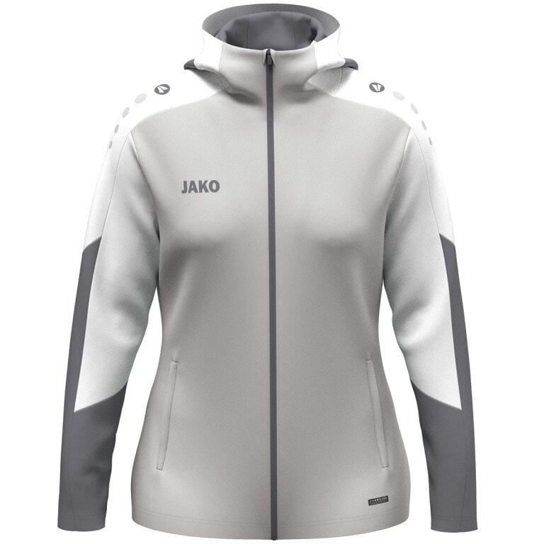 JAKO Hooded Jacket Dynamic (Polyester Fleece, Side Pockets with Zipper) Light Grey/White/Grey Ladies
