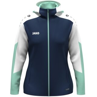JAKO Hooded Jacket Dynamic (Polyester Fleece, Side Pockets with Zipper) navy blue/white/mint green Ladies