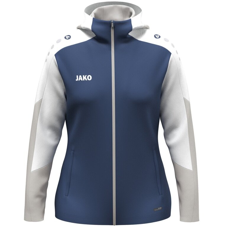 JAKO Hooded Jacket Dynamic (Polyester Fleece, Side Pockets with Zipper) navy blue/white/light grey Ladies