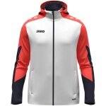 JAKO Hooded Jacket Dynamic (Polyester Interlock Fleece, Side Pockets with Zipper) white/coral red/navy blue Children