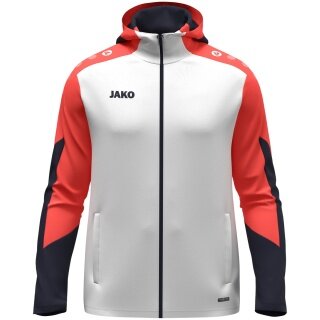 JAKO Hooded Jacket Dynamic (Polyester Interlock Fleece, Side Pockets with Zipper) white/coral red/navy blue Children