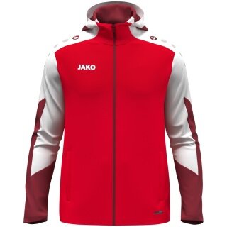 JAKO Hooded Jacket Dynamic (Polyester Interlock Fleece, Side Pockets with Zipper) red/white/dark red Men's