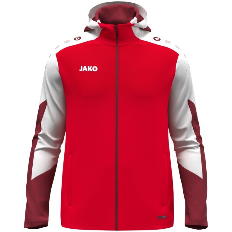 JAKO Hooded Jacket Dynamic (Polyester Interlock Fleece, Side Pockets with Zipper) red/white/dark red Men's