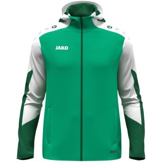 JAKO Hooded Jacket Dynamic (Polyester Interlock Fleece, Side Pockets with Zipper) green/white/dark green Children