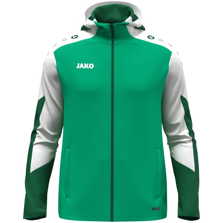 JAKO Hooded Jacket Dynamic (Polyester Interlock Fleece, Side Pockets with Zipper) green/white/dark green Children