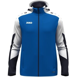 JAKO Hooded Jacket Dynamic (Polyester Interlock Fleece, Side Pockets with Zipper) royal blue/white/navy blue Children