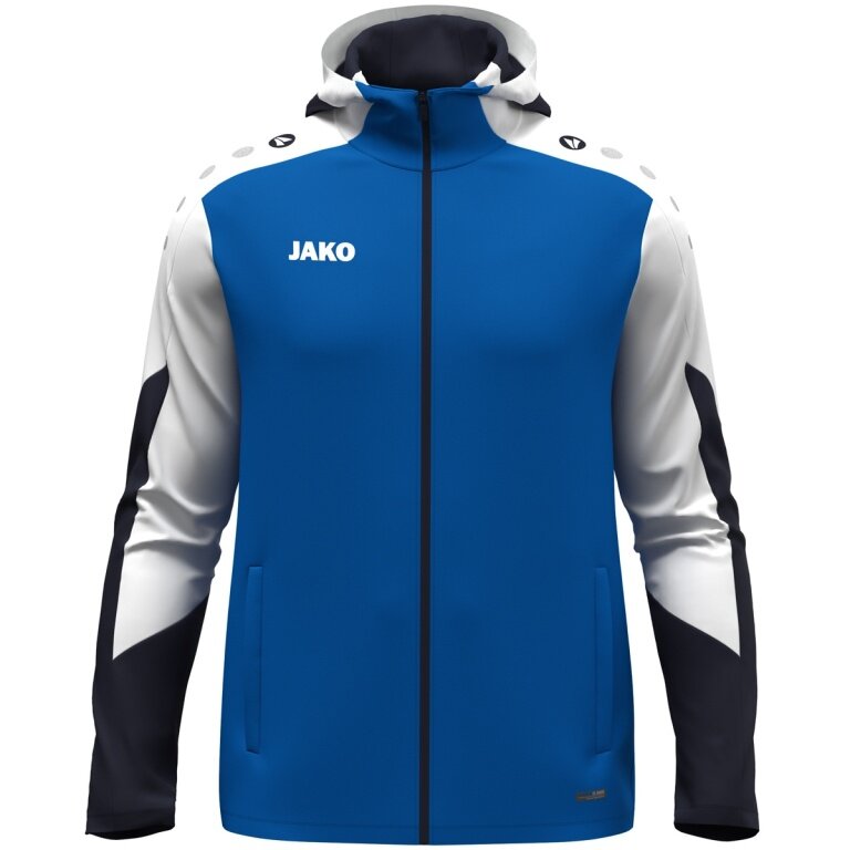 JAKO Hooded Jacket Dynamic (Polyester Interlock Fleece, Side Pockets with Zipper) royal blue/white/navy blue Children