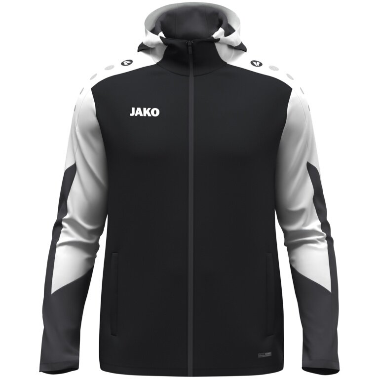 JAKO Hooded Jacket Dynamic (Polyester Interlock Fleece, Side Pockets with Zipper) black/white/anthracite grey Men's
