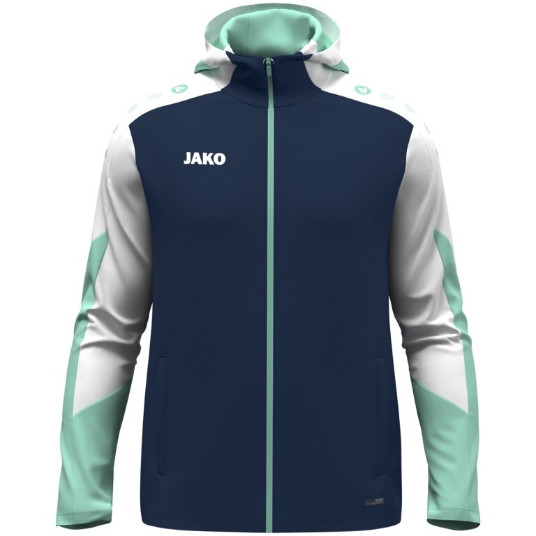 JAKO Hooded Jacket Dynamic (Polyester Interlock Fleece, Side Pockets with Zipper) navy blue/white/mint green Children
