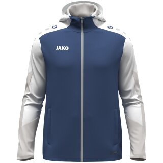 JAKO Hooded Jacket Dynamic (Polyester Interlock Fleece, Side Pockets with Zipper) navy blue/white/light grey Children