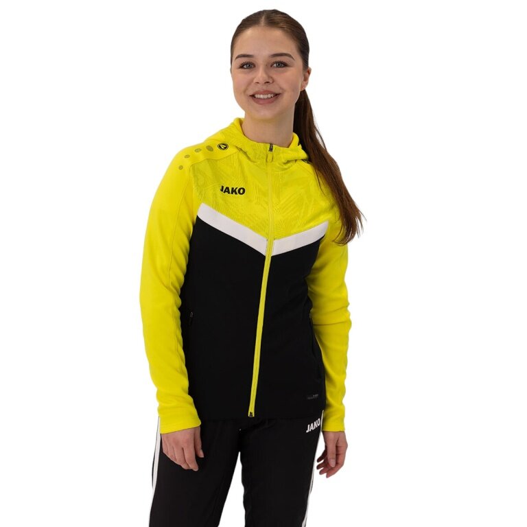 JAKO Iconic Hooded Jacket (Polyester Fleece, Side Pockets with Zipper) black/yellow Ladies