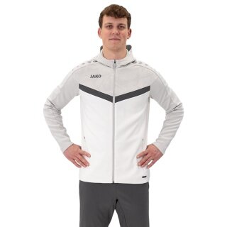 JAKO Iconic Hooded Jacket (Polyester Fleece, Side Pockets with Zip) white/light grey/charcoal grey Men's