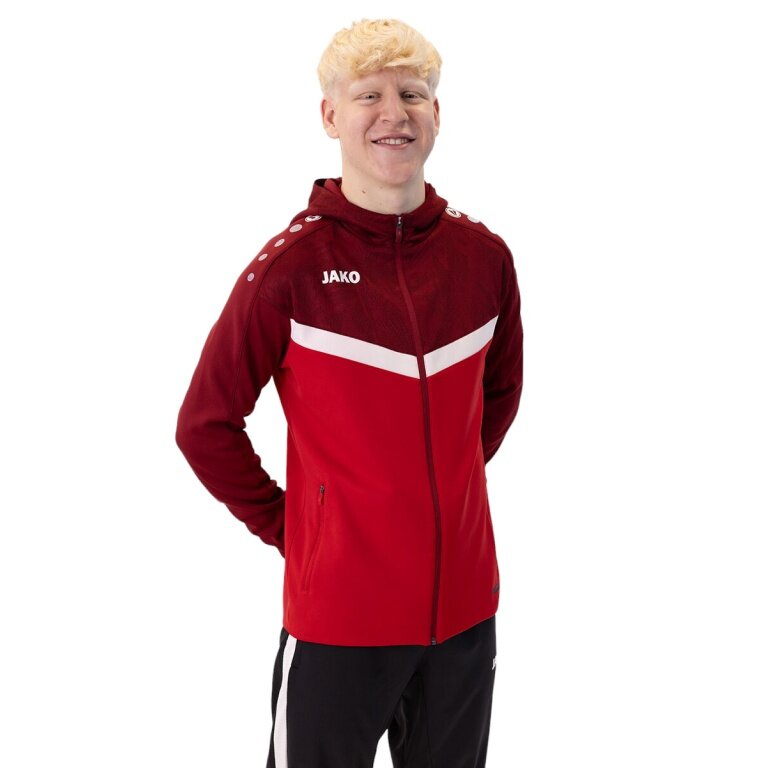 JAKO Hooded Jacket Iconic (Polyester Fleece, Side Pockets with Zip) red/wine red Men's