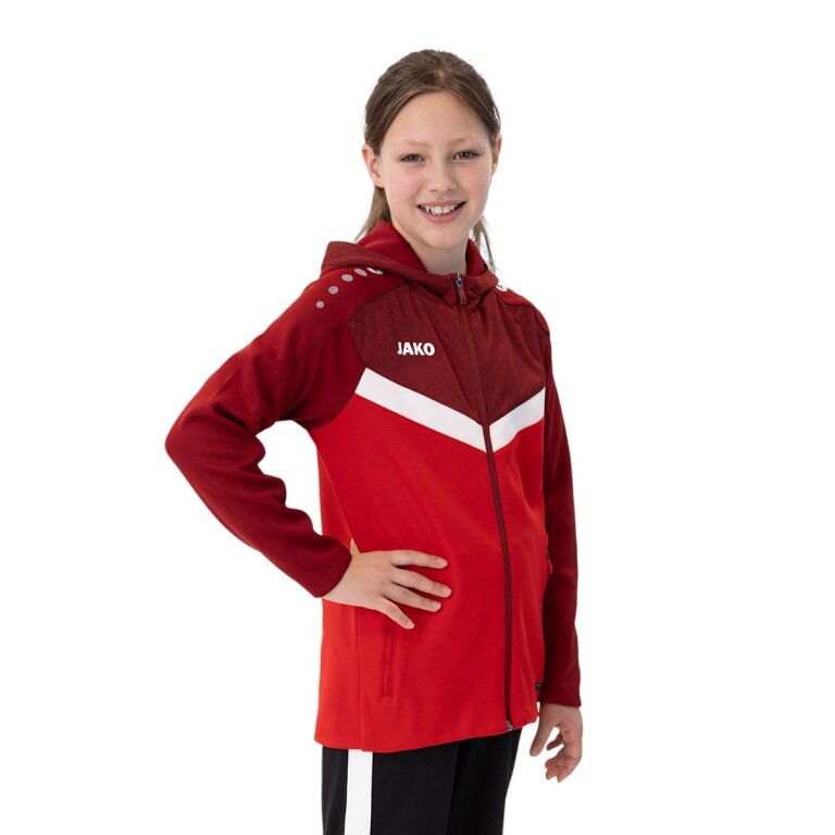 JAKO Iconic Hooded Jacket (Polyester Fleece, Side Pockets with Zipper) red/wine red Kids