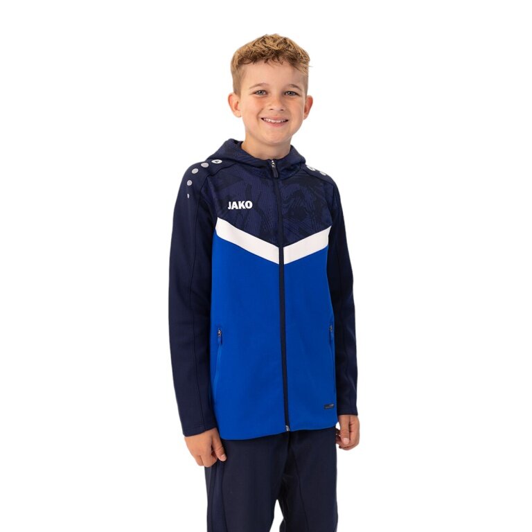 JAKO Iconic Hooded Jacket (Polyester Fleece, Side Pockets with Zip) Royal Blue/Navy Blue Kids
