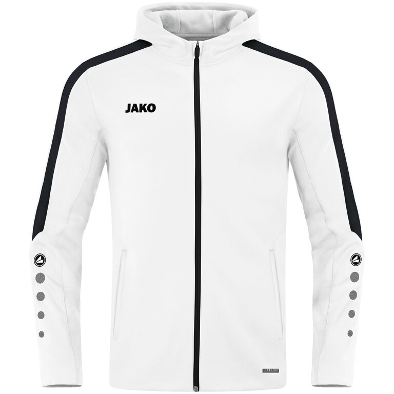 JAKO Hooded Jacket Power (Polyester Fleece, Side Pockets with Zip) White Kids