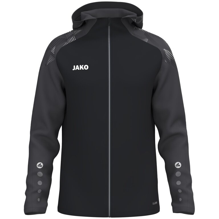 JAKO Sonic Hooded Jacket (durable, soft feel) black/anthracite grey children