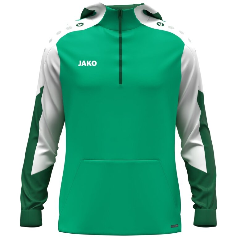JAKO Hooded Sweatshirt with Half-Zip Dynamic (100% recycled Polyester) green/white/dark green Kids