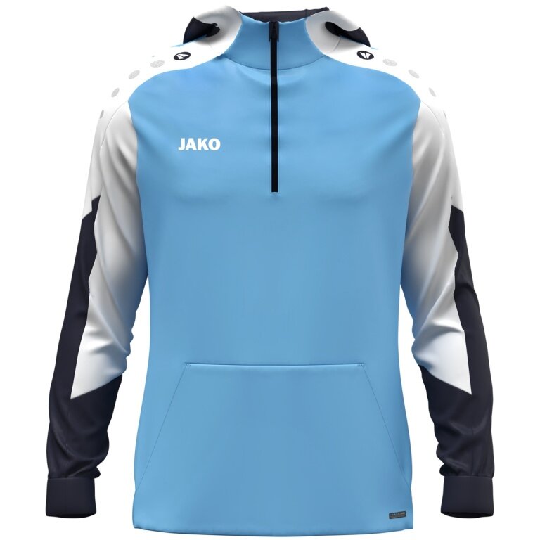 JAKO Hooded Sweatshirt with Half-Zip Dynamic (100% recycled Polyester) sky blue/white/navy blue Men's
