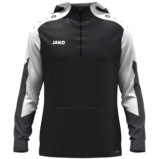 JAKO Hooded Sweatshirt with Half-Zip Dynamic (100% recycled Polyester) black/white/anthracite grey children