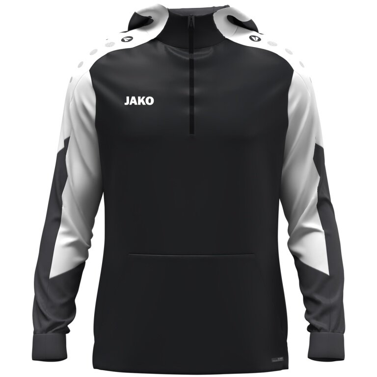 JAKO Hooded Sweatshirt with Half-Zip Dynamic (100% recycled Polyester) black/white/anthracite grey children
