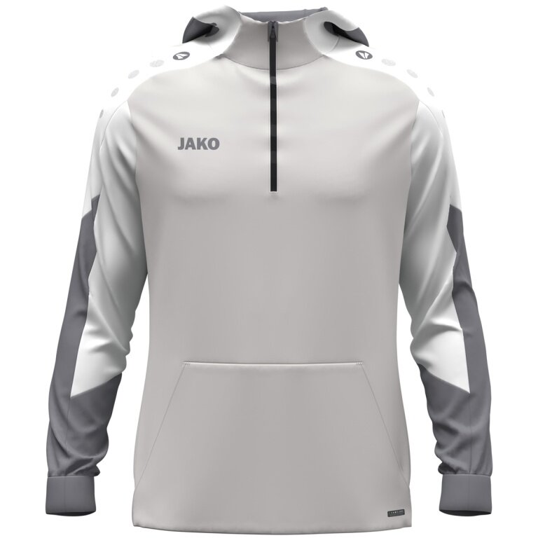 JAKO Hooded Sweatshirt with Half-Zip Dynamic (100% recycled Polyester) light grey/white/grey Children