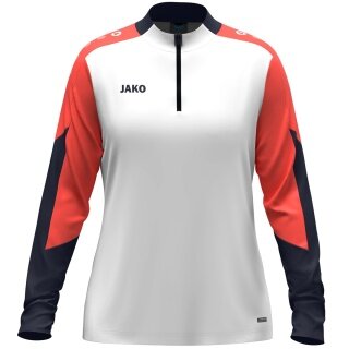 JAKO Long Sleeve Zip Top Dynamic (recycled polyester, elastic material) white/coral red/navy blue ladies