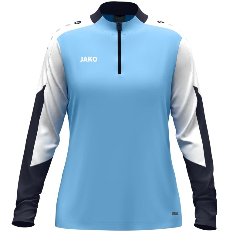 JAKO Long Sleeve Zip Top Dynamic (recycled polyester, elastic material) sky blue/white/navy blue ladies