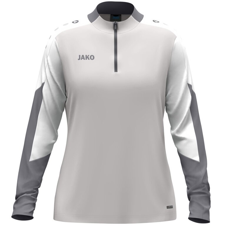 JAKO Long Sleeve Zip Top Dynamic (recycled polyester, elastic material) light grey/white/grey ladies