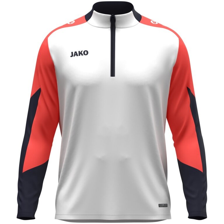 JAKO Long Sleeve Zip Top Dynamic (recycled polyester, elastic material) white/coral red/navy blue children