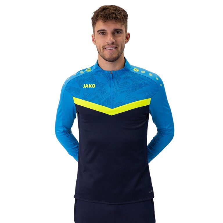 JAKO Long Sleeve Zip Top Iconic (comfortable fit) navy blue/light blue/yellow men's