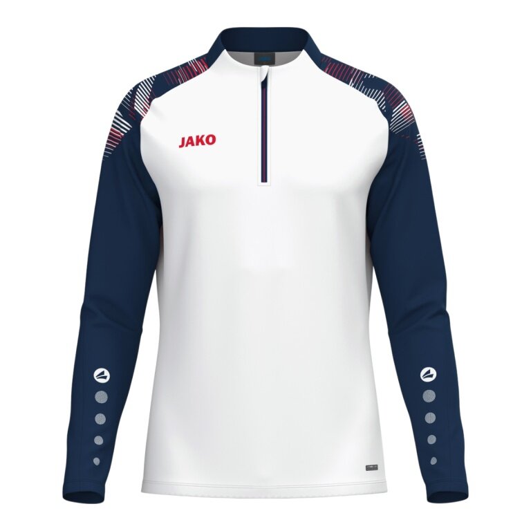 JAKO Long Sleeve Shirt Ziptop Sonic (recycled Polyester, soft feel) white/navy/red boys