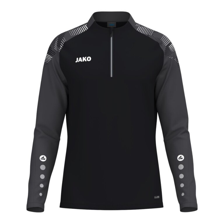 JAKO Long Sleeve Shirt Ziptop Sonic (recycled polyester, soft feel) black/anthracite grey men's