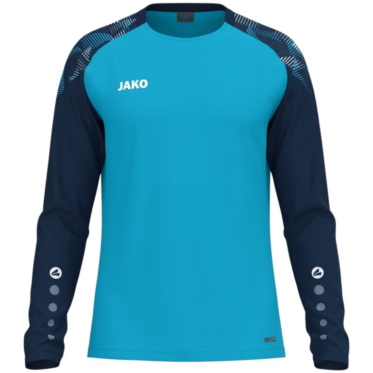 JAKO Sport Long Sleeve Shirt Sonic Sweat (quick-drying, durable) aqua blue/navy blue children