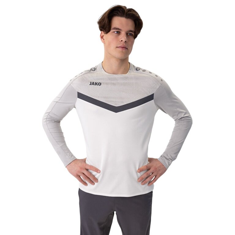 JAKO Sport Long Sleeve Sweatshirt Iconic (Polyester Stretch Fleece) white/grey/charcoal grey Men's