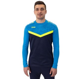 JAKO Sport Long Sleeve Sweatshirt Iconic (Polyester Stretch Fleece) navy blue/light blue/yellow Men's