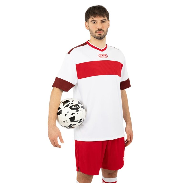 JAKO Sport T-shirt Club 92 Jersey (V-neck, Retro Charm, Oversized Cut) short-sleeved white/red men's