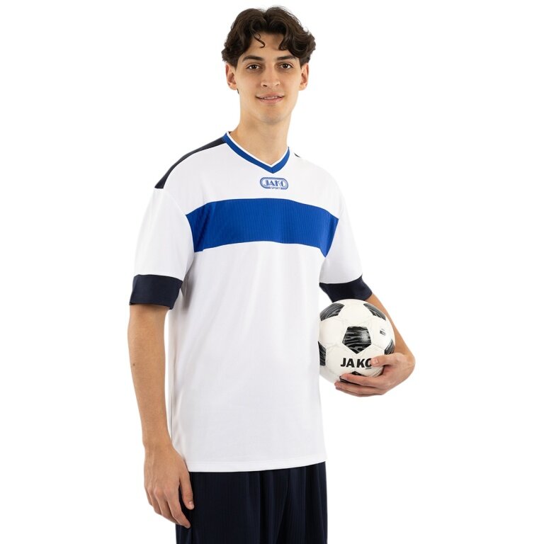 JAKO Sport T-shirt Club 92 Jersey (V-neck, Retro Charm, Oversized Cut) short-sleeved white/blue men's