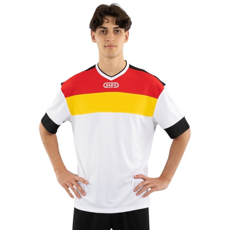 JAKO Sport T-shirt Club 92 Jersey (V-neck, Retro Charm, Oversized Cut) short-sleeved white/red/yellow men's