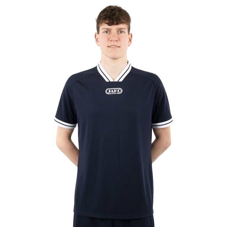 JAKO Sport T-shirt Retro Jersey (V-neck, breathable) short-sleeved navy blue/white men's