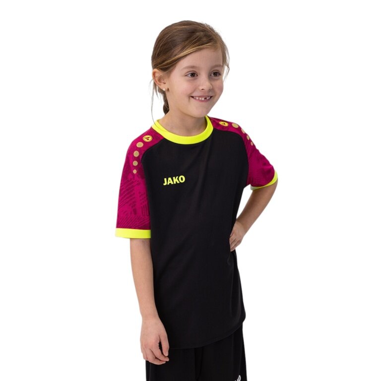 JAKO Sports T-shirt Jersey Iconic (Polyester Interlock) black/pink/yellow children
