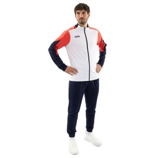 JAKO Training Suit Polyester Dynamic (Jacket and Trousers, sporty cut) white/coral red/navy blue Men's