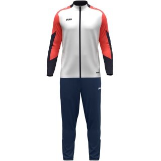 JAKO Training Suit Polyester Dynamic (Jacket and Trousers, sporty cut) white/coral red/navy blue Children